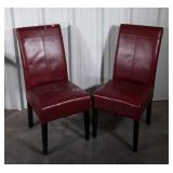 Pair of Chairs, red pleather highback dining