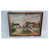 Painting on board, swinging bridge in Frederick,