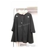 Ladies black wool jacket with fur collar, no size