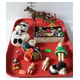 Toys- mini football helmets, plastic rings, doll,.