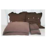 Brown bedding. Sheets, bed pillows with cases and