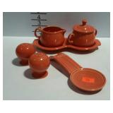 Fiestaware cream and sugar with undertray, salt