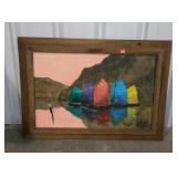Rustic framed and signed painting on canvas.
