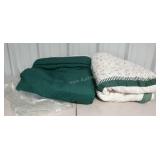 Two comforters. Green is queen size, floral is