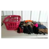 Laundry basket with hats, gloves, scarves, etc.