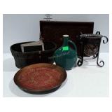 Home decor - carved wooden tray, stained glass