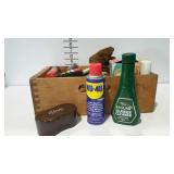 Wooden dovetail box with shoe care products