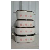 Set of four matching Corning Ware covered
