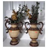 Pair of Designers Urn Vases with arrangement.