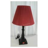 Single table lamp with dark red shade. . 25"