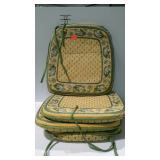 4 seat cushions, yellow green white paisley