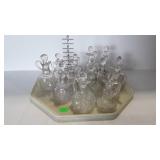 Cruet collection, blown glass, etched, and Early