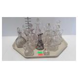 Cruet collection, blown glass, etched, and Early