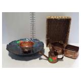 Home decor- Woven basket, Iridescent glass center