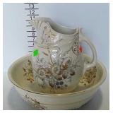 Older wash bowl & pitcher with floral pattern