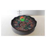 Carnival glass bowl, blue 9.5" with grape design