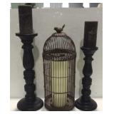 Bird cage design candle holder and two wood