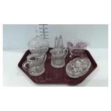Glass- ruby cut-to-clear tri-footed mayo dish with