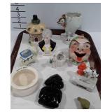 Figurines, egg cup, ash tray, etc