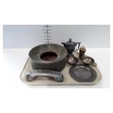 Metal - spittoo, flashlight, creamer, sugar, phone