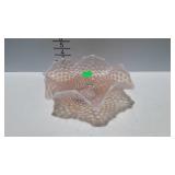 Pink opalescent hobnail bowl, 10"
