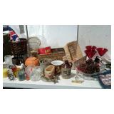 Home decor candles, red compotes, Jamaica bag,