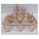 Pink Glassware, 3 matched Cups, 4 matched cups, 1