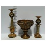 3 piece home decor set, bowl and candle holders
