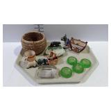 Decor - woven basket, donkey cart planter, green