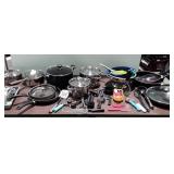Group lot of pots and pans and kitchenware,