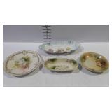 Painted Prussian china - relish dishes, saucer, &