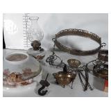 Group lot, includes oil lamp, light fixture parts