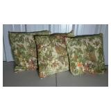 Three throw pillows. 19" square. Green with