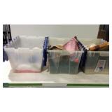 Three totes with misc- seashell, seasonal decor,