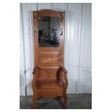 Solid oak hall seat with mirrored back is six