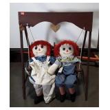 Ragdney Ann and Andy Big Dolls on Swing