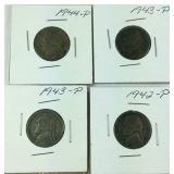Four silver war time nickels