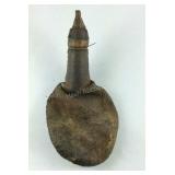 Early handmade leather shot flask