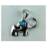 Sterling silver opal lab elephant pendant