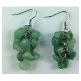 Green aventurine chip beaded earrings stainless
