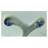 Sterling silver moon and star stud earrings