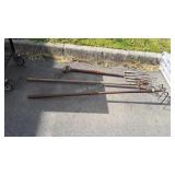 Three early Farm Gardening Tools. Cultivator,
