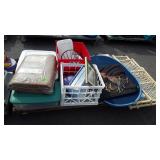 Skid of safety gates, rooster wall decor, picture