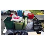 Two totes, pillows, dog items to include carrier,