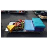 Skid of seasonal decorations and two totes, plus