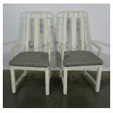 Two armed dining chairs, painted with upholstered