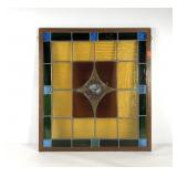 Leaded glass suncatcher panel, oak framed 28x31,