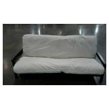 Wood framed futon with mattress. Cover is