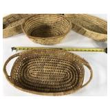 Five woven baskets, variety of sizes, styles and