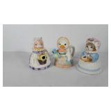 Three ceramic animal themed teapots, all have